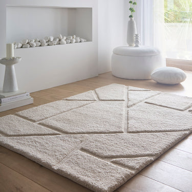 Origins Stack Contemporary Cream Geometric Textured Modern Rug - Medium 120x170 cm (4'x5'6")