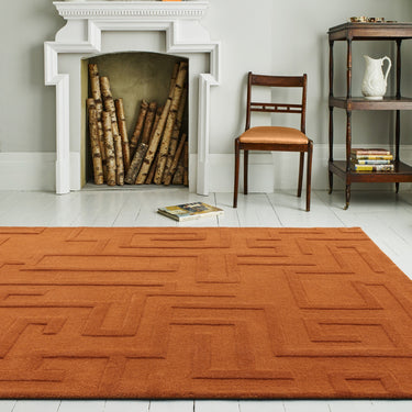 Maze Wool Rug Hand Tufted Modern Classic Rug in Rust
