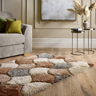 Origins 3D Scallop Silky Red Terracotta Jute Shaggy Geometric Rug - Small 80x150 cm (2'6"x5')