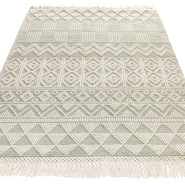 Anya ANR01 Rug Hand Made Wool Geometric Traditional Modern Bohomian Tribal Fringed  Rug in Ivory Mint