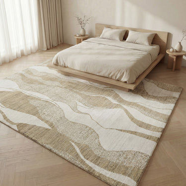 Consept Looms Dune Wavy Desert Sand Drift Pattern Ivory Wool Viscose Textured Boho Rug