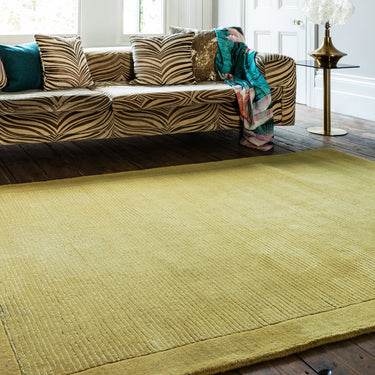York 100% Wool Rug Hand Made Modern Plain Bordered Rug in Yellow Mustard