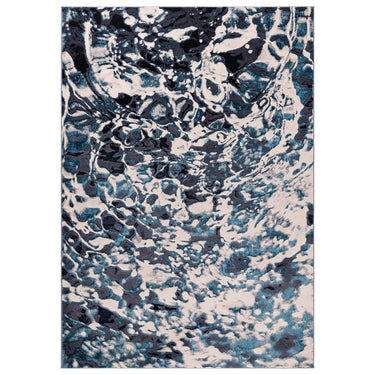 Aurora Foam AU21 Modern Abstract Marble Shiny Blue Silver Rug