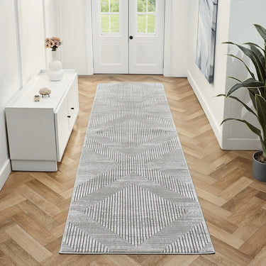 URCO Petra Rano Lines Grey Polypropylene Traditional Abstract Geometric Hallway Runner Rug - Runner 80x300 cm (2'7"x10')