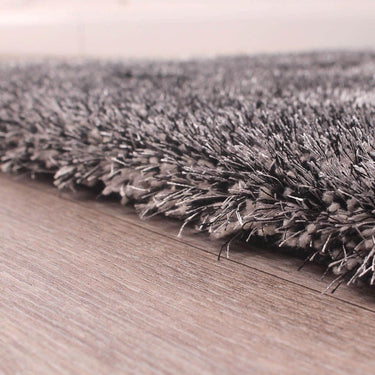 Indigo High Pile Shiny Charcoal Handmade Shaggy Plain Rug