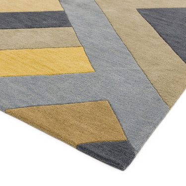 Reef Big Zig RF02 Geometric Pattern Hand Tufted Rug Hallway Runner in Ochre and Grey