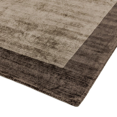 Blade Border Plain Silky Hand Woven Viscose Rug in Chocolate Brown with Mocha