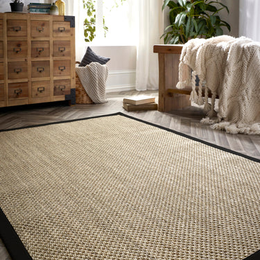 Sisal Border Hand Made Rug Modern Natural Jute Rug in Light Beige with Black Border - Small 80x150 cm (2'6"x5')