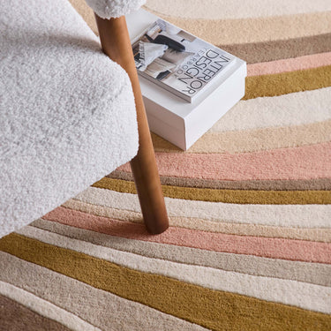 Acasta Wave Abstract Wool Rug in Blush Pink, Cream & Beige Rug