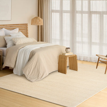 Pebble Soft Ivory Beige By Hand-Woven Wool Textured Flatweave Rug