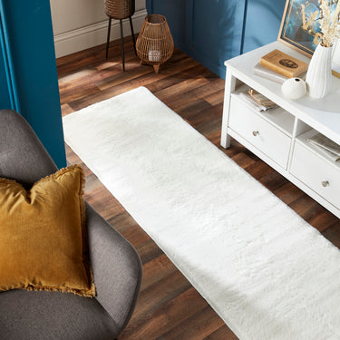 Origins Washable Faux Fur Modern Plain Ivory Non-Slip Rug