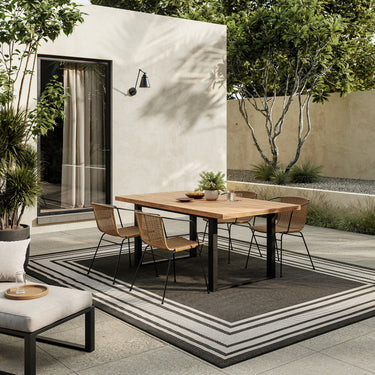 Horizon Bordered HOZ03 Black By Indoor Outdoor Polypropylene Geometric Textured Rug