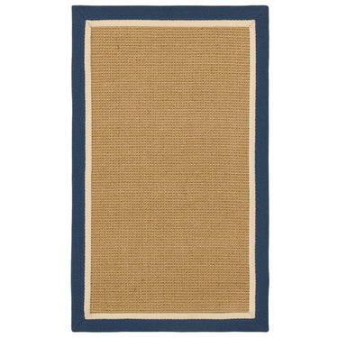Asiatic London Bordo Boucle Sisal Blue Cream Border Natural Beige Jute Cotton Textured Flatweave Hallway Runner Rug