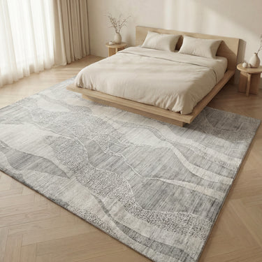 Consept Looms Dune Wavy Desert Sand Drift Pattern White Wool Viscose Textured Boho Rug - 244 x 305 cm (8'x10')
