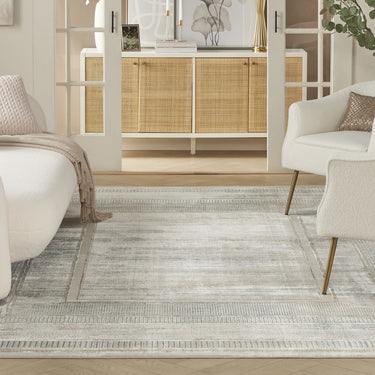 Glitz GLZ07 Classic Framed Border Silky Shimmer Abstract Geometric Textured Bordered Hallway Runner Rug