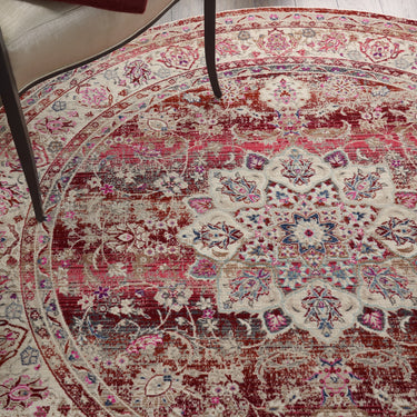 Nourison Vintage Kashan VKA01 Traditional Rug Bedroom Living Room Oriental Classic Round Rug in Red