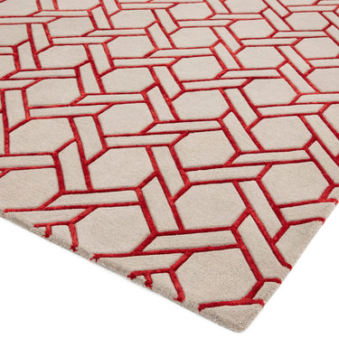 Asiatic London Nexus FL03 Fine Lines Trellis Silver Red Hand-Carved Wool Viscose Geometric Rug