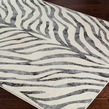 City Animal Print Zebra CIT2300 Charcoal Grey Washable Jute Polypropylene Boho Rug