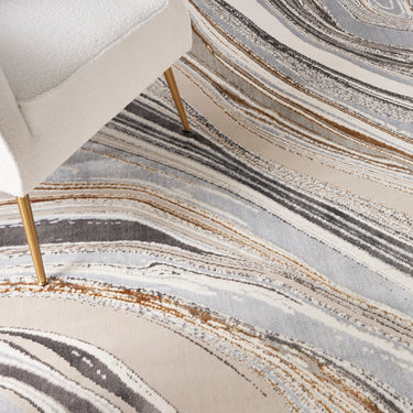 Glitz GLZ21 Marble Silky Shimmer Grey Gold Abstract Modern Soft Hallway Runner Rug