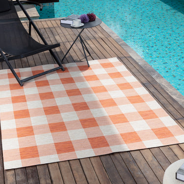 Biddi In & Outdoor Modern Burnt Orange Checkered Rug