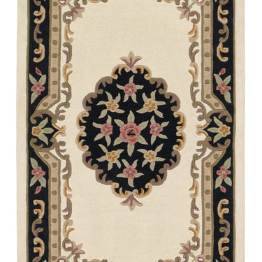 Aubusson Shensi Black Traditional Wool Rug, Runner and Half-Moon