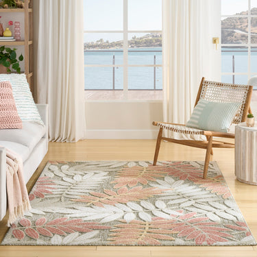 Nourison Aloha ALH18 Sage Green Rose Indoor Outdoor Washable Polypropylene Floral Rug