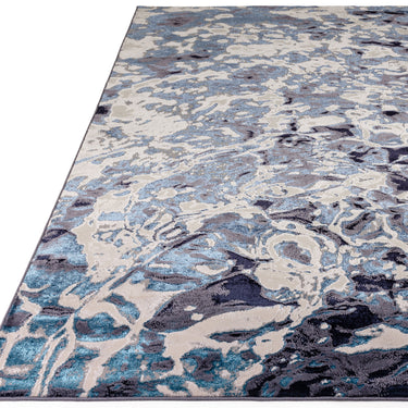 Aurora Foam AU21 Modern Abstract Marble Shiny Blue Silver Rug