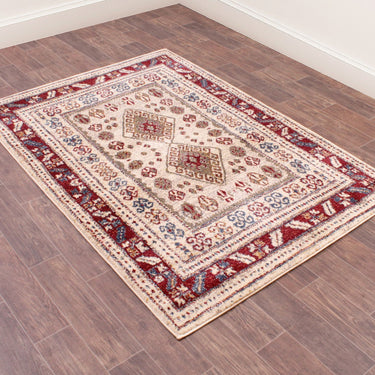 Orient 2520 Bordered Cream Red Polypropylene Traditional Floral Textured Rug 80x150 cm