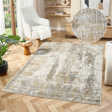Delta Theta Cream Vintage Abstract Textured Distressed Rug