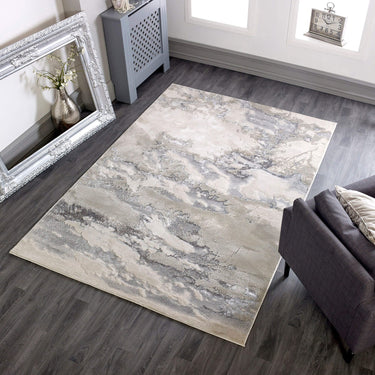 Aurora AU02 Cloud Grey Modern Shiny Abstract Marbled Pattern Rug Hallway Runner