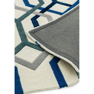 Matrix Hexagon MAX65 Tufted Blue White Wool Geometric Textured Rug