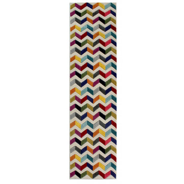 Spectra Carved Coral Geometric Rainbow Bright Multi Coloured Soft Rug Hallway Runner 66 x 230 cm (2'5''x7'7'')