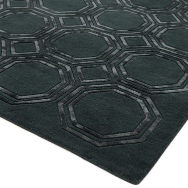 Asiatic London Nexus Octagon Petrol Teal Hand-Carved Wool Viscose Geometric Rug