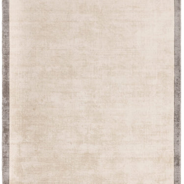 Blade Border Plain Silky Hand Woven Viscose Rug in Putty Cream with Silver Border