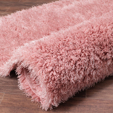 URCO Boston Thick Soft Fluffy Silky Sparkle Blush Pink Handmade Wool Cotton Shaggy Rug