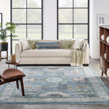 Nourison Ankara Vintage Traditional ANR17 Rug Runner Round in Light Blue Ivory