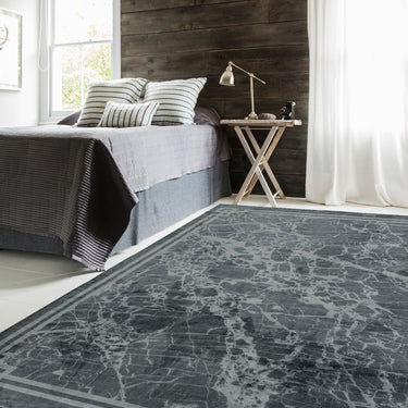 Zehraya ZE03 Grey Border Washable Persian Traditional Vintage Rug - Medium 120x180 cm (4'x6')