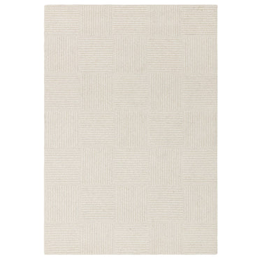 Asiatic London Zennith Grid Design Tufted Boucle Texture Cream White Wool Geometric Textured Scandi Rug