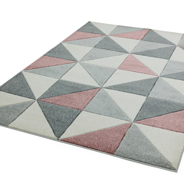 Sketch Cubic Geometric Hand Carved Rug in Pink Ochre Grey
