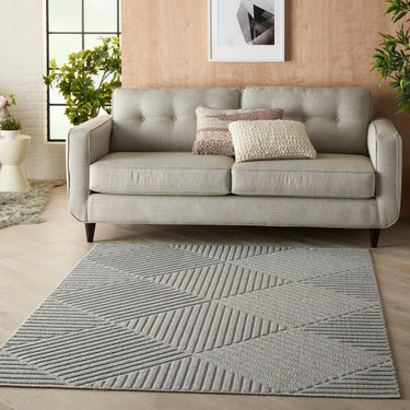 By Cozumel CZM05 Stripes 3D Light Grey Hand-Carved Polypropylene Abstract Geometric Rug