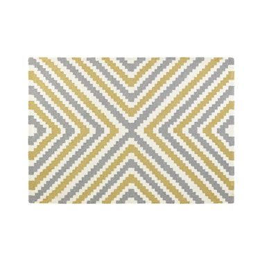 Lulu Modern Handmade Wool Geometric Rug in Ochre Grey Smalll 80x150 cm