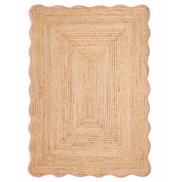 Origins Jute Natural Hand Made Stitched Scalloped Edge Peach Rug or Hallway Runner