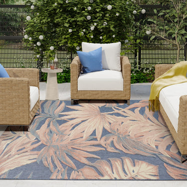 Nourison Aloha ALH43 Blue Rose Indoor Outdoor Polypropylene Floral Textured Rug