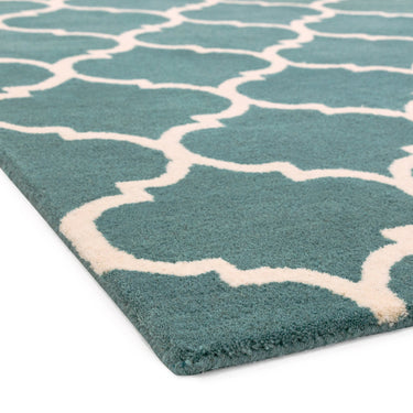 Albany Ogee Traditional Morroccan Trellis Design Hand Tufted Wool Rug in Duck Egg