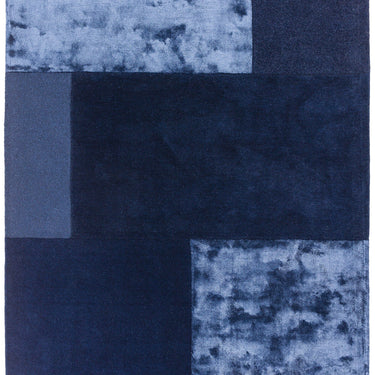 Asiatic London Tate Blocks Navy Blue Hand-Carved Wool Viscose Geometric Rug