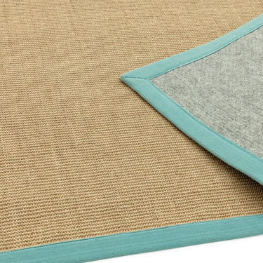 Sisal Jute Plain Non-Slip Linen Natural with Aqua Blue Border Rug & Runner