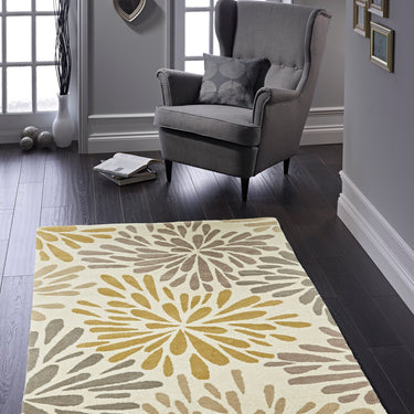 Origins Flowerburst Hand Tufted Floral Design Wool Grey Rug in 160 x 230 cm