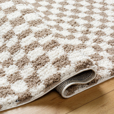 Birmingham Modern Checkboard Soft Plush Pile Brown Rug
