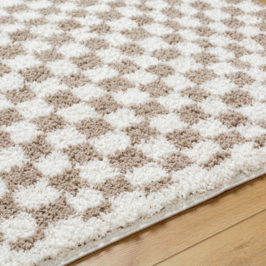 Birmingham Modern Checkboard Soft Plush Pile Brown Rug