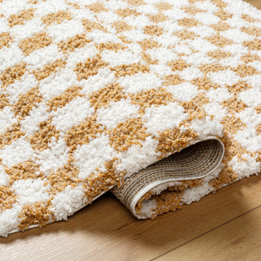 Birmingham Modern Checkboard Soft Plush Pile Shaggy Yellow, Ivory & Tan Rug - Design BMM2323-6